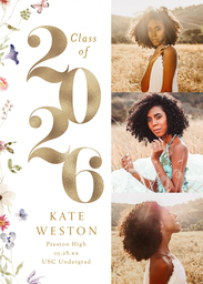 5x7 Greeting Card, Matte, Blank Envelope with Golden Floral Graduation Year design