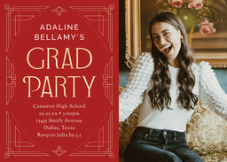 5x7 Greeting Card, Matte, Blank Envelope with Grad Party Art Deco Invitation design