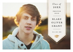 5x7 Greeting Card, Glossy, Blank Envelope with Graduates Cap and Banner design