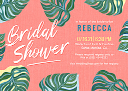 5x7 Greeting Card, Glossy, Blank Envelope with Tropical Leaves Bridal Shower Invitation design