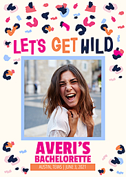 5x7 Greeting Card, Glossy, Blank Envelope with Let's Get Wild Bachelorette design