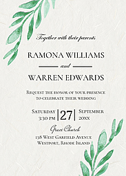 5x7 Greeting Card, Glossy, Blank Envelope with Green Leaf design