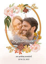 5x7 Greeting Card, Glossy, Blank Envelope with Boho Floral Save the Date design