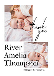 5x7 Greeting Card, Glossy, Blank Envelope with Baby Babble Thank You design