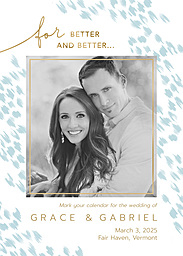 5x7 Greeting Card, Glossy, Blank Envelope with Elegant Gold and Blue Bliss Save the Date design