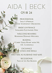 5x7 Greeting Card, Glossy, Blank Envelope with Wedding Floral Program design