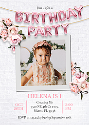 5x7 Greeting Card, Glossy, Blank Envelope with Foil Balloon Birthday Party Invitation design