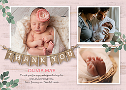 5x7 Greeting Card, Glossy, Blank Envelope with Rustic Hello Baby Girl design