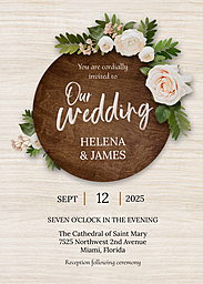 5x7 Greeting Card, Glossy, Blank Envelope with Wedding Roses Bouquet Invitation design