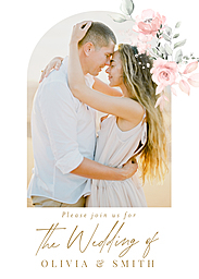 5x7 Greeting Card, Glossy, Blank Envelope with Beautiful Modern Floral Wedding Invitation design