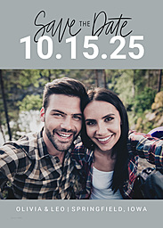 5x7 Greeting Card, Glossy, Blank Envelope with Minimalist Pewter Save the Date design