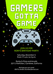5x7 Greeting Card, Glossy, Blank Envelope with Video Game Birthday Invitation by Hallmark design