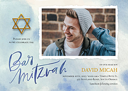 5x7 Greeting Card, Glossy, Blank Envelope with Golden Blue Star design