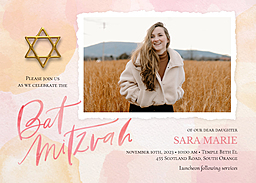 5x7 Greeting Card, Glossy, Blank Envelope with Golden Pink Star design