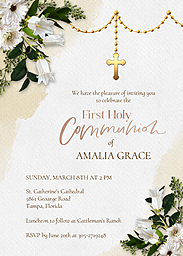5x7 Greeting Card, Glossy, Blank Envelope with Rosary Communion Invitation design