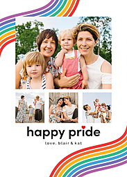 5x7 Greeting Card, Glossy, Blank Envelope with Happy Pride Swirling Rainbow design