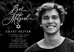 5x7 Greeting Card, Glossy, Blank Envelope with Script Bar Mitzvah Invitation design