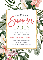 5x7 Greeting Card, Glossy, Blank Envelope with Tropical Summer Party design