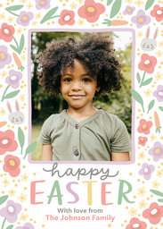 5x7 Greeting Card, Glossy, Blank Envelope with Floral Bunny design