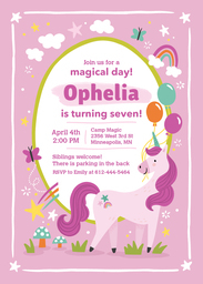 5x7 Greeting Card, Glossy, Blank Envelope with Magical Unicorn and Balloons design