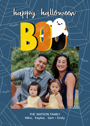 5x7 Greeting Card, Glossy, Blank Envelope with Big Boo Spider Webs design