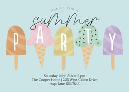 5x7 Greeting Card, Glossy, Blank Envelope with Summer Party design