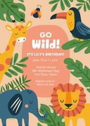 5x7 Greeting Card, Glossy, Blank Envelope with Go Wild Animal Party design