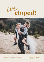 5x7 Greeting Card, Glossy, Blank Envelope with Minimalist We Eloped Announcement design