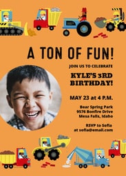 5x7 Greeting Card, Glossy, Blank Envelope with Ton of Fun Truck Party design