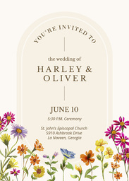 5x7 Greeting Card, Glossy, Blank Envelope with Wildflower Wedding Invitation design