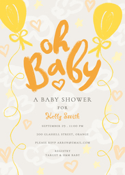 5x7 Greeting Card, Glossy, Blank Envelope with Oh Baby Shower Balloons design