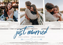 5x7 Greeting Card, Glossy, Blank Envelope with Wedding Announcement Rustic Beach design