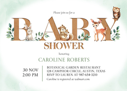 5x7 Greeting Card, Glossy, Blank Envelope with Baby Critters Invitation design