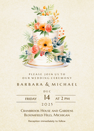 5x7 Greeting Card, Glossy, Blank Envelope with Wedding Cake Invitation design