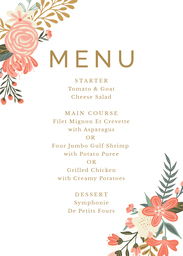 5x7 Greeting Card, Glossy, Blank Envelope with Modern Painted Floral Menu design