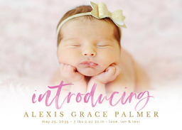 5x7 Greeting Card, Glossy, Blank Envelope with Painted Baby Love Announcement design