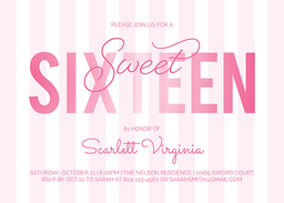 5x7 Greeting Card, Glossy, Blank Envelope with Sweet Sixteen Stripes design
