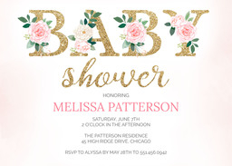 5x7 Greeting Card, Glossy, Blank Envelope with Floral Glitter design