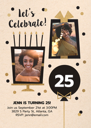 5x7 Greeting Card, Glossy, Blank Envelope with Birthday Soiree Invitation design