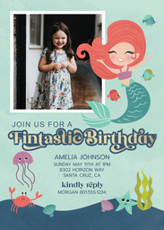 5x7 Greeting Card, Glossy, Blank Envelope with Fintastic Birthday Invitation design