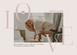 5x7 Greeting Card, Glossy, Blank Envelope with Hearts and Minds Pink Announcement design