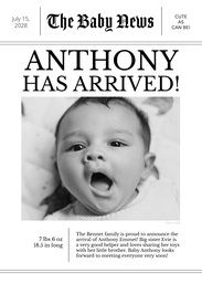 5x7 Greeting Card, Glossy, Blank Envelope with Cute Newspaper Baby design