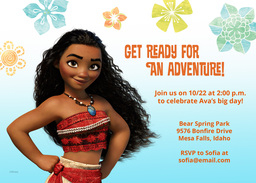 5x7 Greeting Card, Glossy, Blank Envelope with Disney Moana Party design