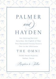 5x7 Greeting Card, Glossy, Blank Envelope with Blue Ribbon Wedding Invitation design