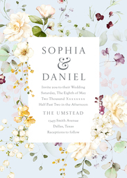 5x7 Greeting Card, Glossy, Blank Envelope with French Blue Floral Wedding Invitation design