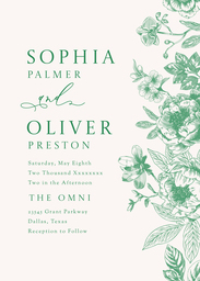 5x7 Greeting Card, Glossy, Blank Envelope with Green Toile Wedding Invitation design