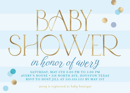 5x7 Greeting Card, Glossy, Blank Envelope with Modern Baby Shower In Blue design