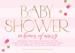 5x7 Greeting Card, Glossy, Blank Envelope with Modern Baby Shower In Pink design