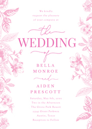 5x7 Greeting Card, Glossy, Blank Envelope with Pink Chinoiserie Wedding Invitation design