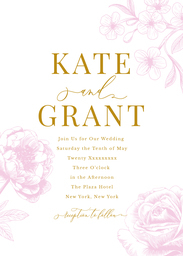 5x7 Greeting Card, Glossy, Blank Envelope with Pink Floral Wedding Invitation design